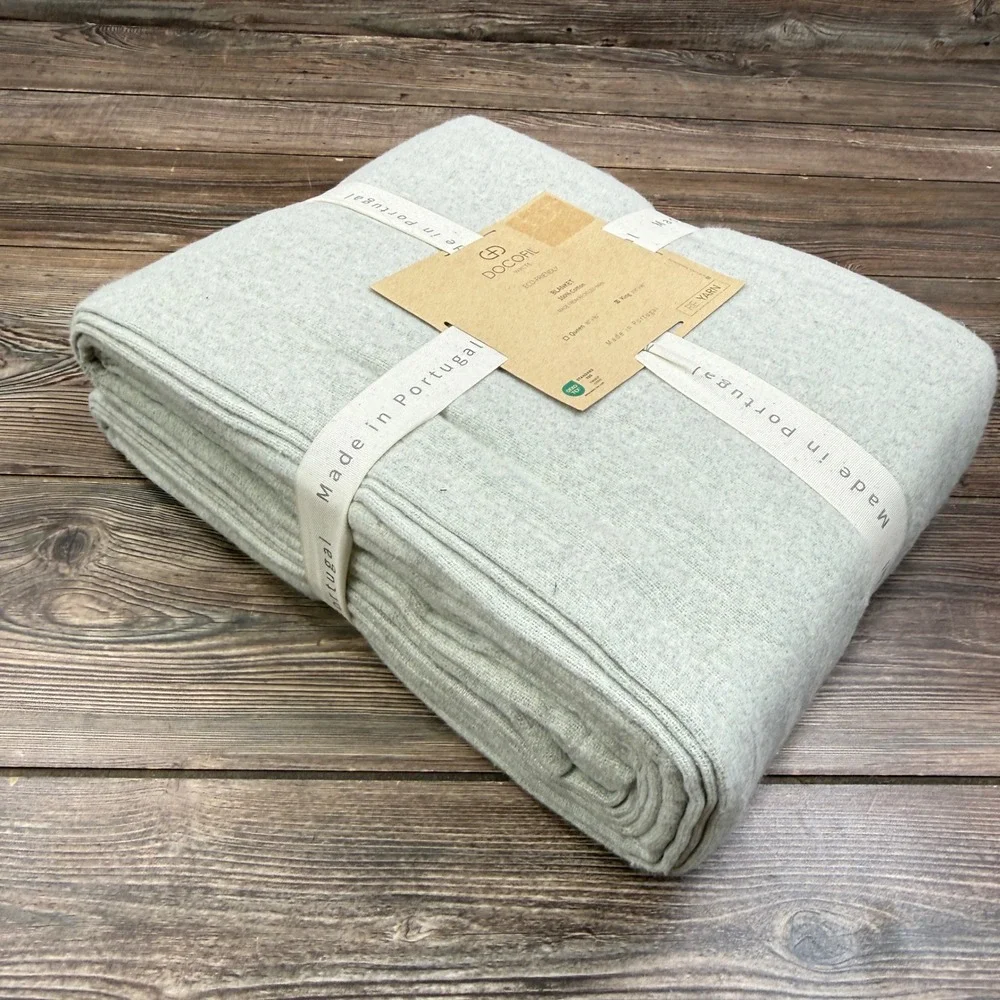 Docofil King Size Blanket Light Grey 100% Recycled Cotton Made in Portugal NEW